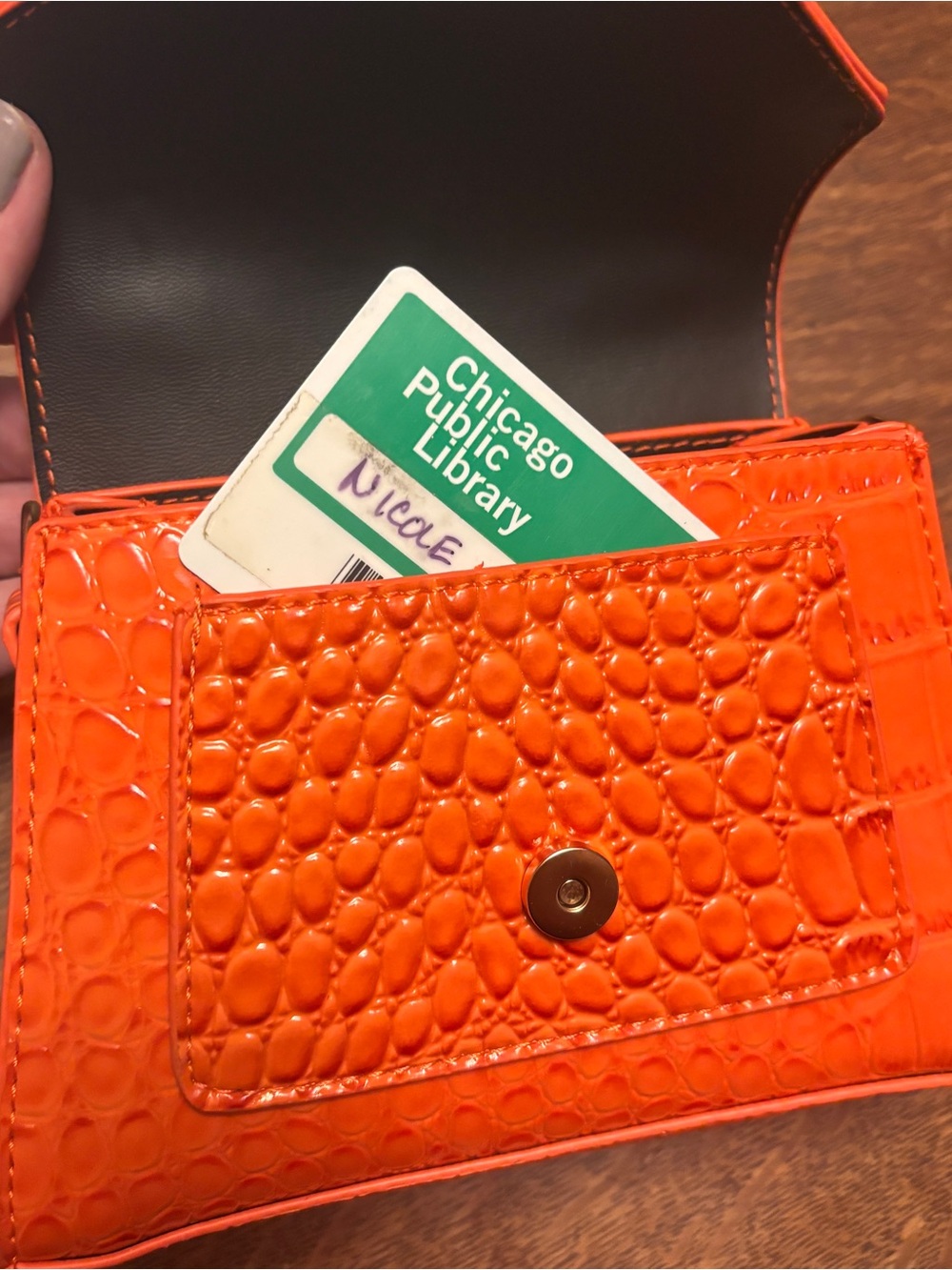 Orange Croc-Embossed Top Handle Crossbody Mini Bag - Like New - Picture 3 of 8
